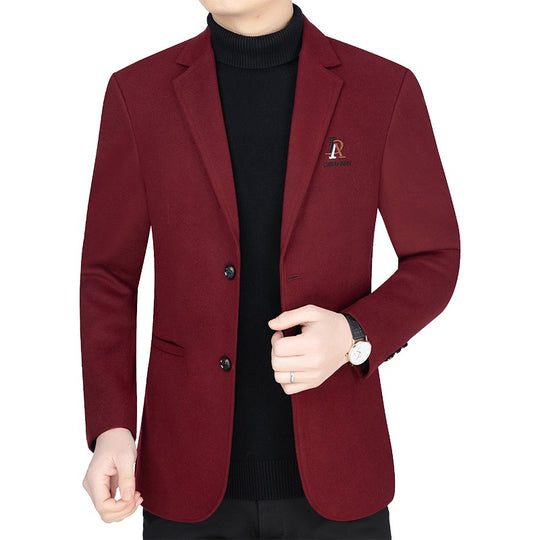 Herren Slim-Fit Wollmix-Sakko mit Revers und Brustlogo EB