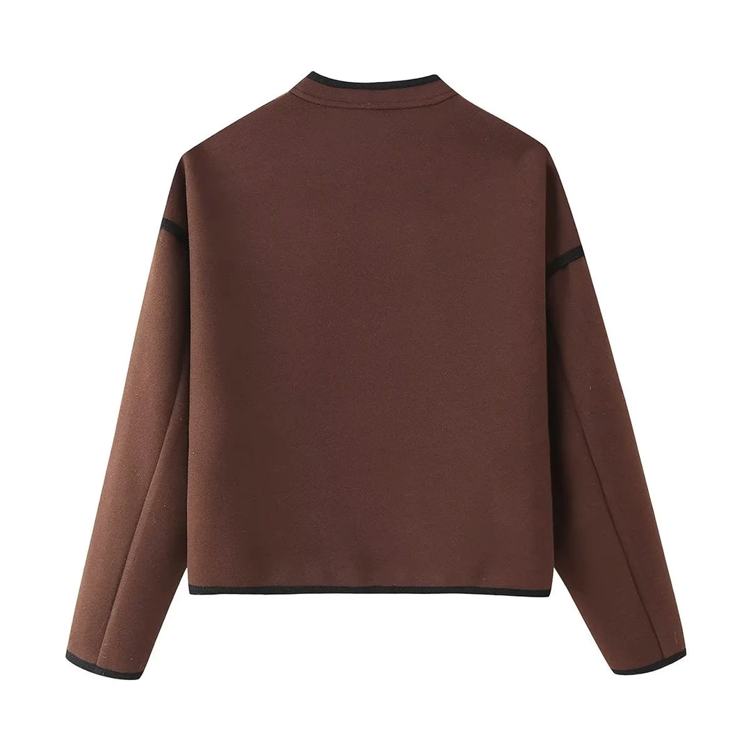 Damen elegante Übergangsjacke mit kontrastierenden Kanten EB