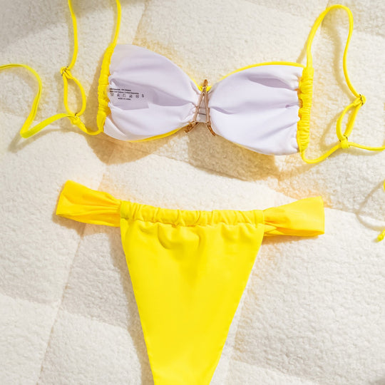 Damen Sportlicher Bikini mit gerafftem Oberteil und hohen Beinausschnitten EB