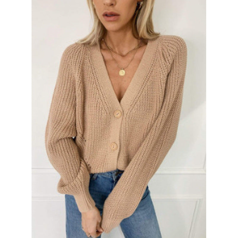 Damen Gestrickte Knopf-Cardigan EB