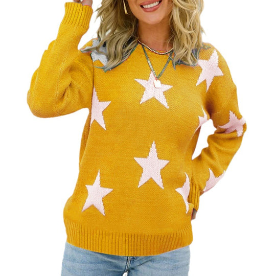 Damen Modischer Pullover mit Sternenmuster EB