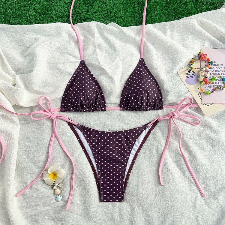 Damen Triangel-Bikini mit verspieltem Punktenmuster und verstellbarem Bund EB