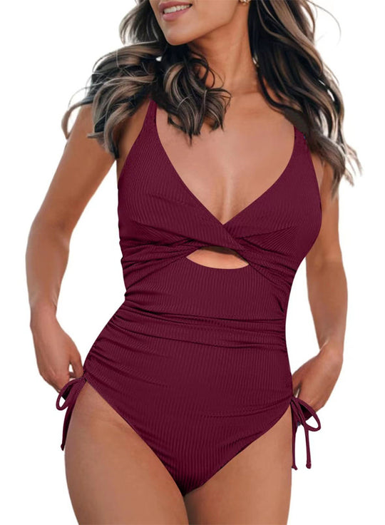 Damen Einteiler Badeanzug mit subtilen Cut-Outs und verstellbaren Trägern EB