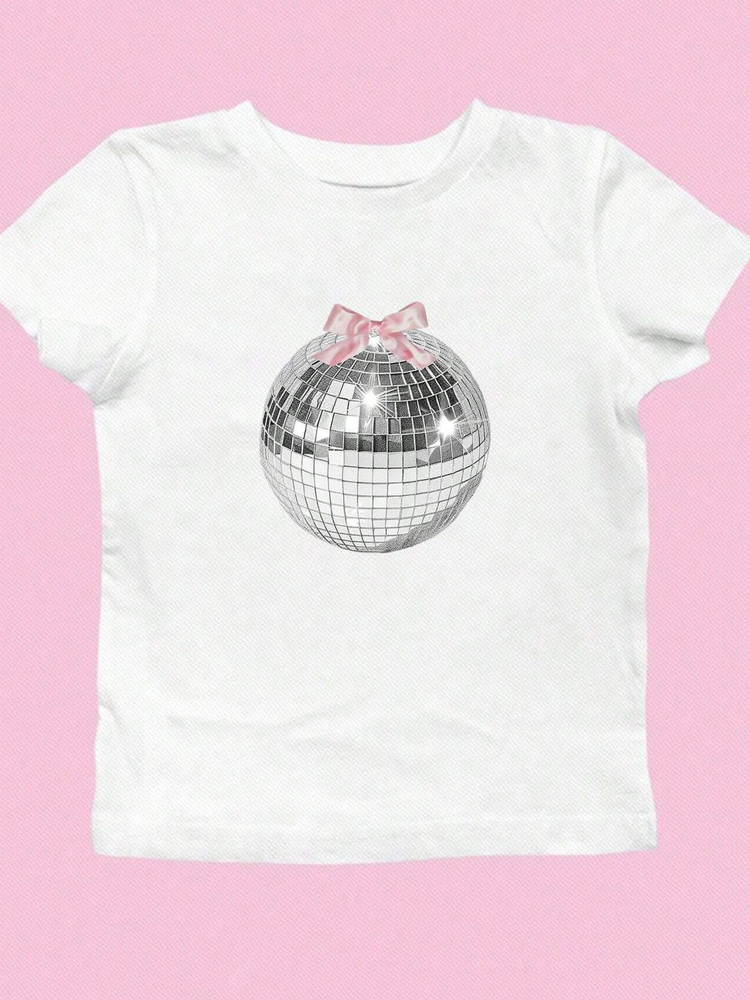 Damen T-Shirt mit funkelndem Discokugel-Motiv und zeitgemäßem Schleifendetail EB