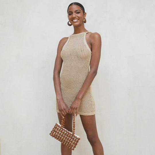 Damen lässiges Häkelkleid im minimalistischen Stil EB