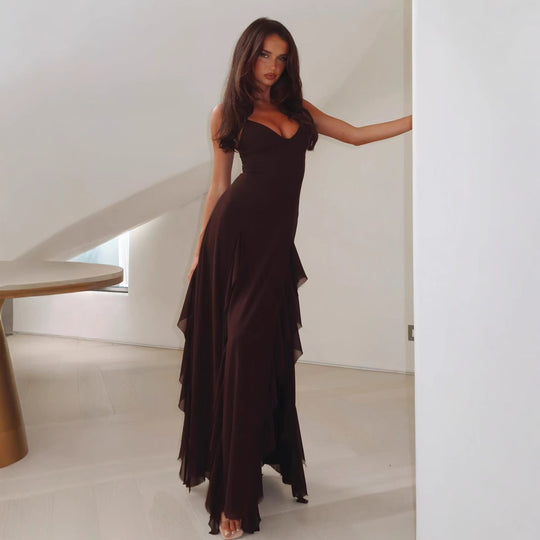 Damen Maxikleid mit fließendem Schnitt und seitlichem Schlitz EB