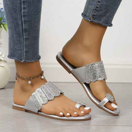 Damen Glamouröse Badesandalen mit funkelndem Strass-Detail EB