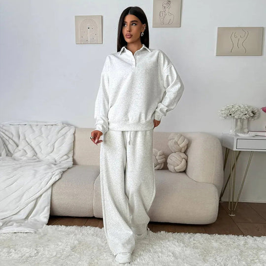 Damen lässiges Poloshirt und weite Hose Set EB