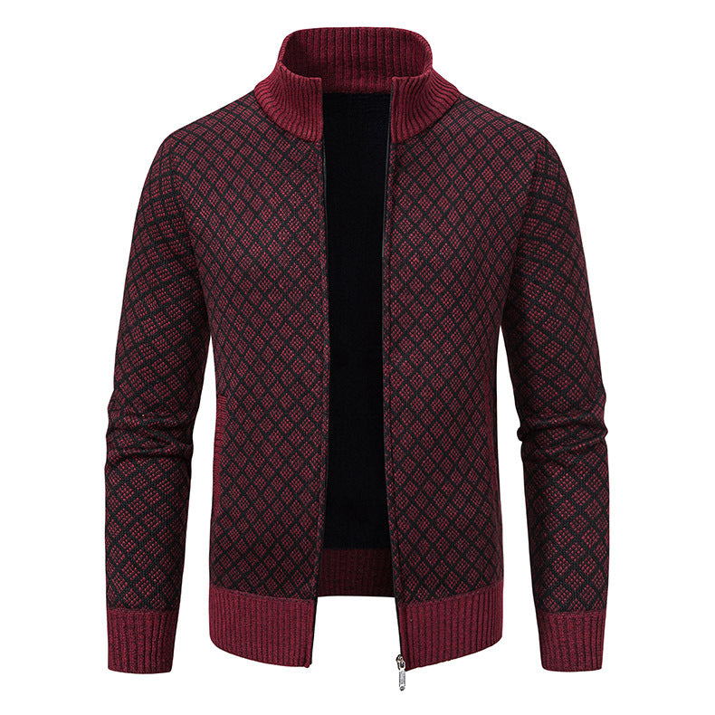 Herren Strickjacke mit modernem Zipper und hochwertigem Muster EB