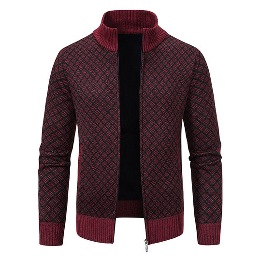 Herren Strickjacke mit modernem Zipper und hochwertigem Muster EB