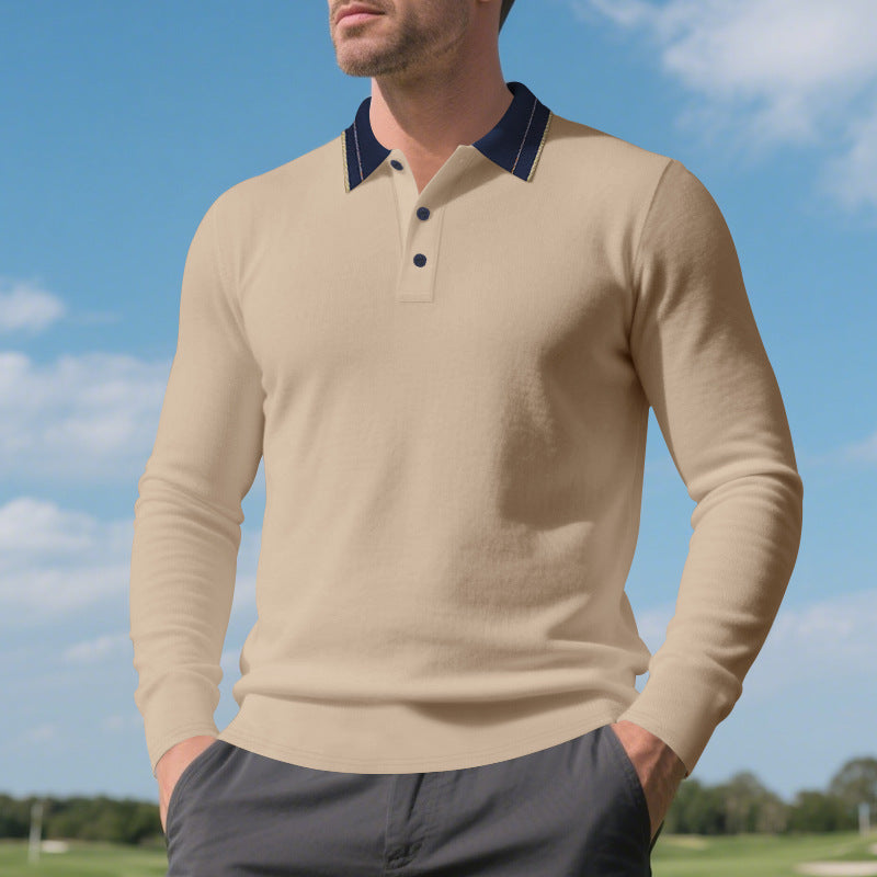 Herren Langarm Poloshirt mit raffiniertem Kragen und modischen Akzenten EB