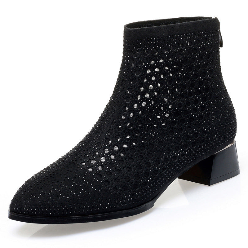 Damen Elegante Stiefeletten mit durchlässigem Netzdesign und stilvollem Blockabsatz EB