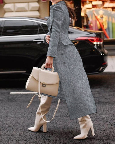 EB | Langer Mantel - Taillierte Passform - Wollstruktur - Eleganter Kragen - Formeller Look