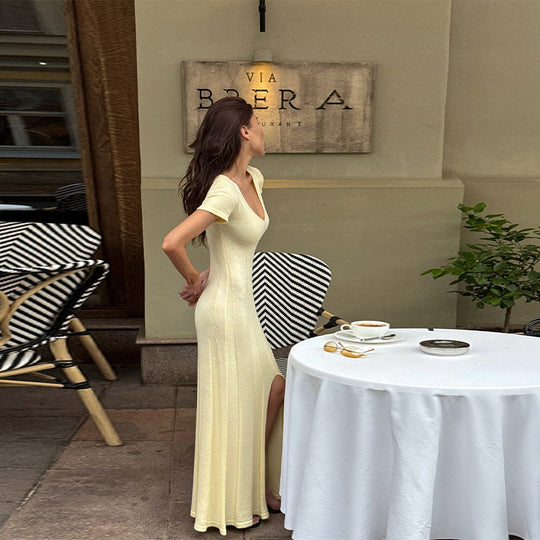 Damen Figurbetontes Maxikleid mit V-Ausschnitt und elegantem Schnitt EB