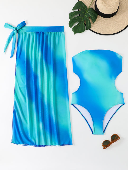 Damen asymmetrisches Strandkleid mit passendem Badeanzug EB