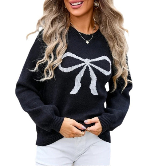 Damen Strickpullover mit charmantem Schleifenmotiv und modischen Details EB
