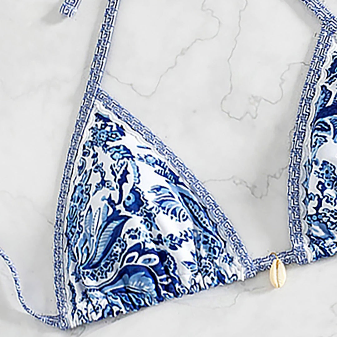 Damen Triangel-Bikini mit verspieltem Floral-Design und Bindebändern EB