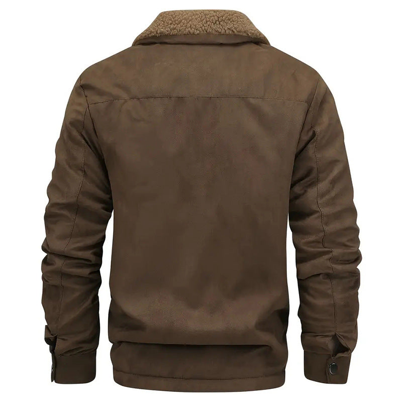 Herren  sherpagefütterte Workerjacke in Wildlederoptik mit Klappbrusttaschen und Reißverschluss EB