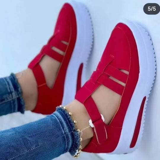 Damen modische Plateau-Sneaker mit elastischen Riemen EB