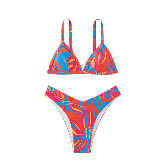 Damen Triangel-Bikini mit floralem Muster und hochgeschnittenen Höschen EB