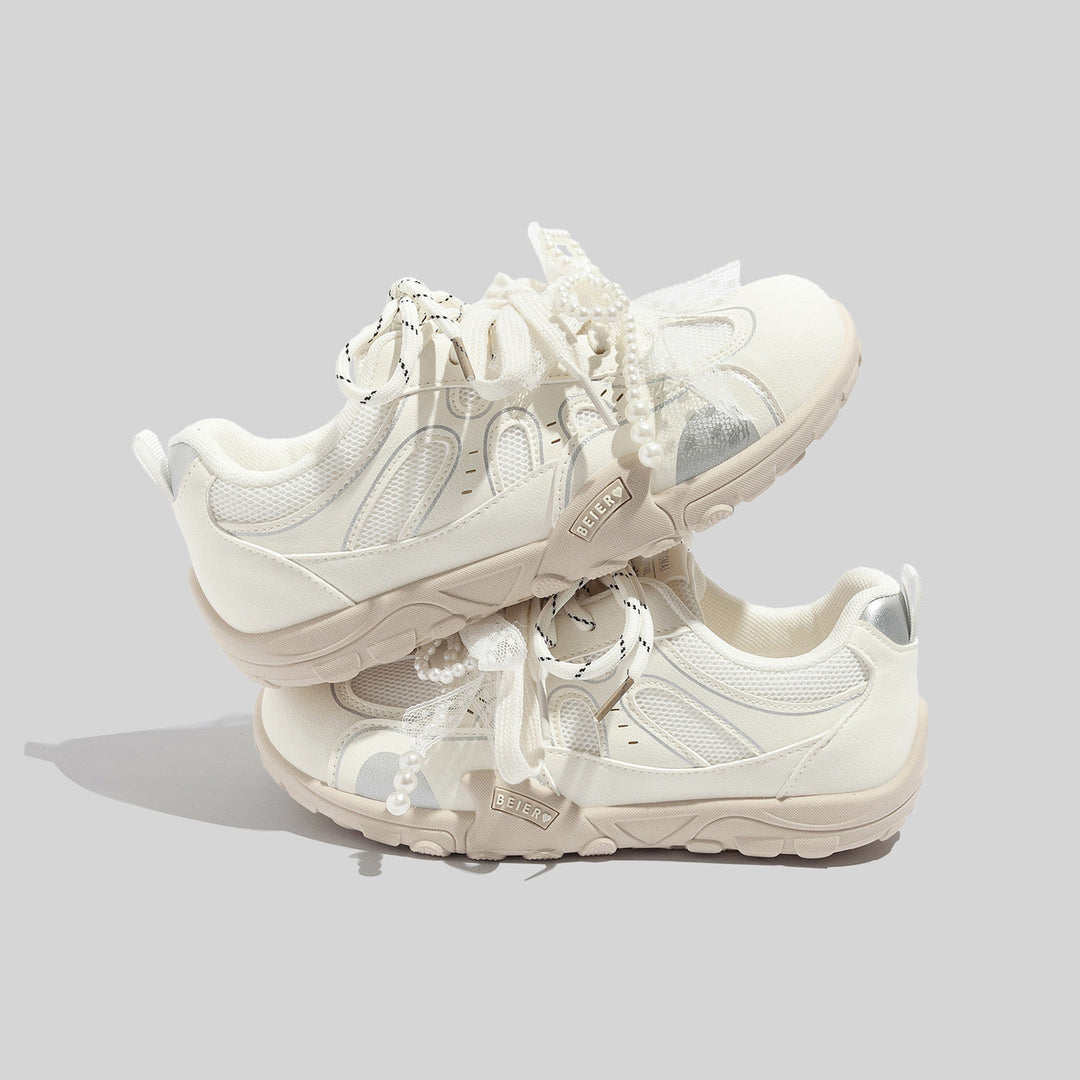 Damen Sportliche Sneaker mit stilvollen Perlenapplikationen und atmungsaktivem Obermaterial EB