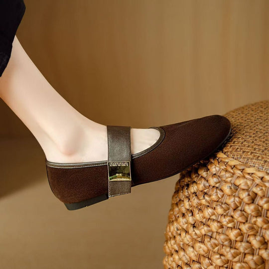 Damen Mary Jane Ballerinas mit modischem Riemchen und hochwertigem Veloursleder EB