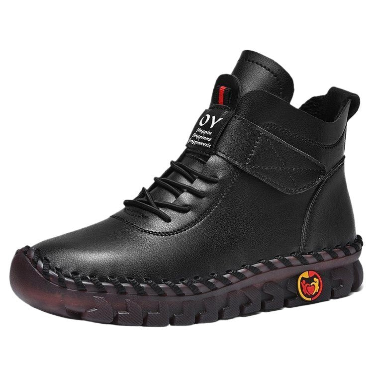 Herren nan knöchelhohe Freizeit-Lederimitat-Boots mit Klettverschluss gepolsterter Komfortinnensohle und profilierter Gummilaufsohle EB