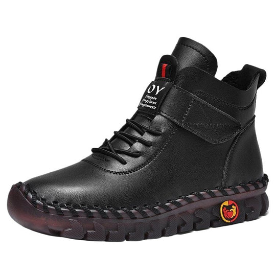 Herren nan knöchelhohe Freizeit-Lederimitat-Boots mit Klettverschluss gepolsterter Komfortinnensohle und profilierter Gummilaufsohle EB