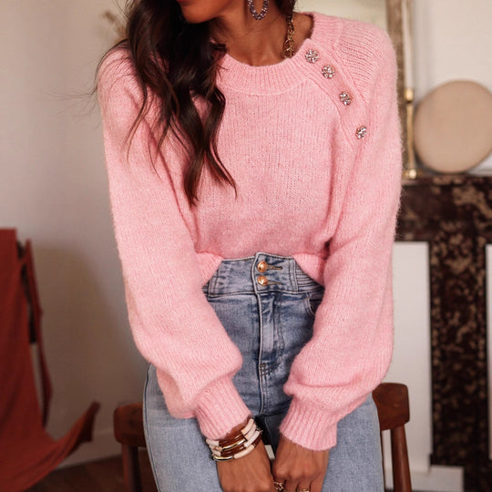 Damen elegant oversize Pullover mit Strassdetails EB