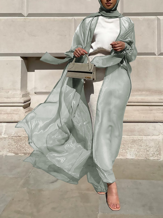 Damen Luftige Kimono-Jacke mit filigranem Design und weiten Ärmeln EB