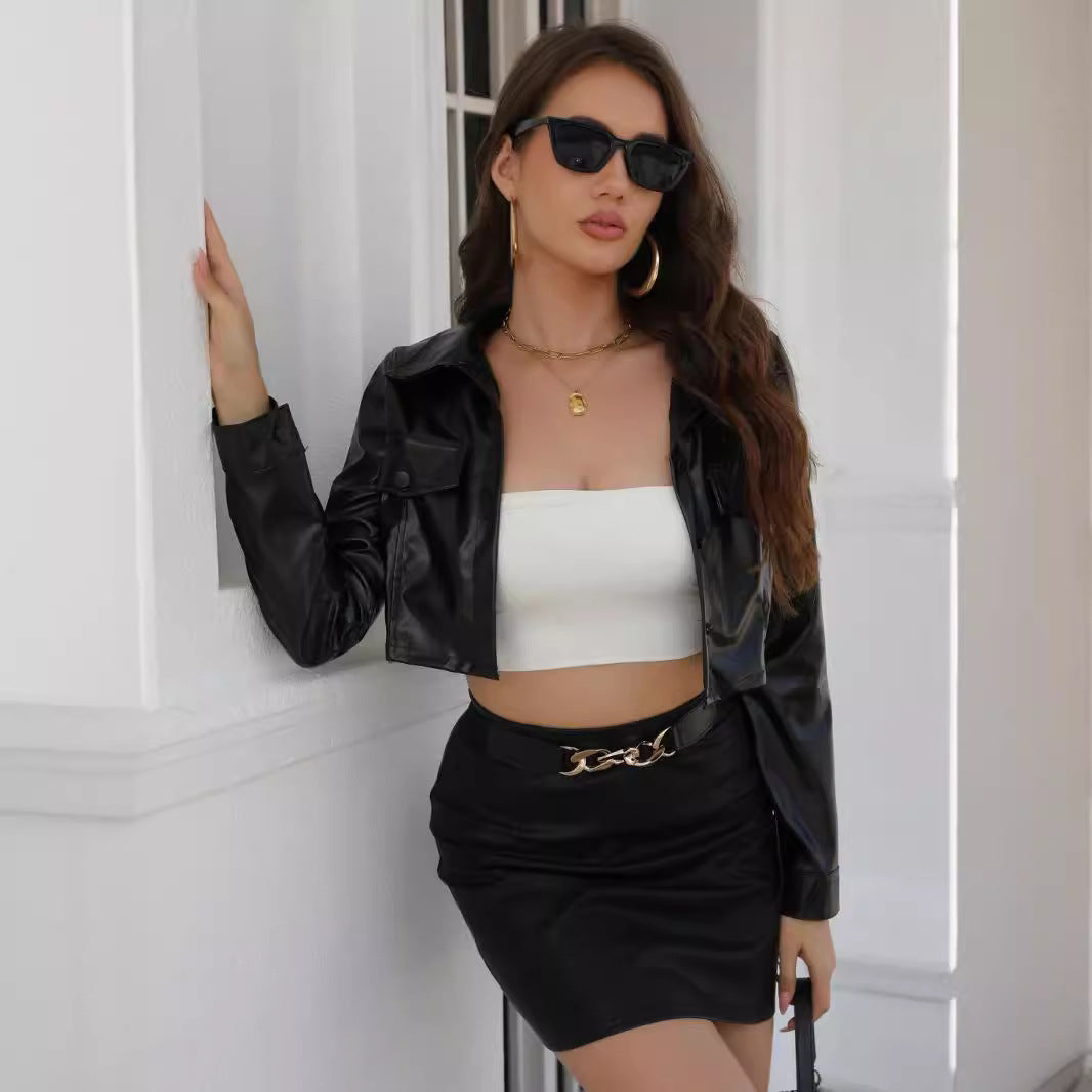 Damen cropped Kunstlederjacke EB
