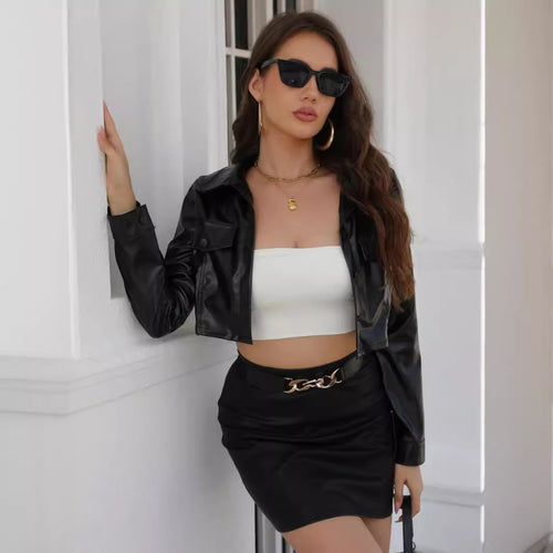 Damen cropped Kunstlederjacke EB