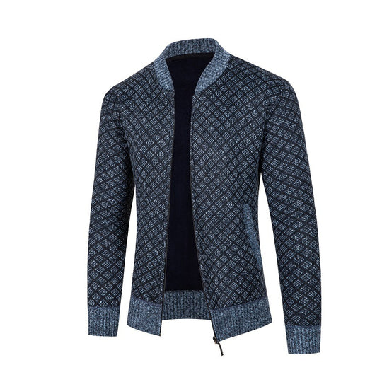 Herren Strickjacke mit modernem Rautenmuster und Reißverschluss EB