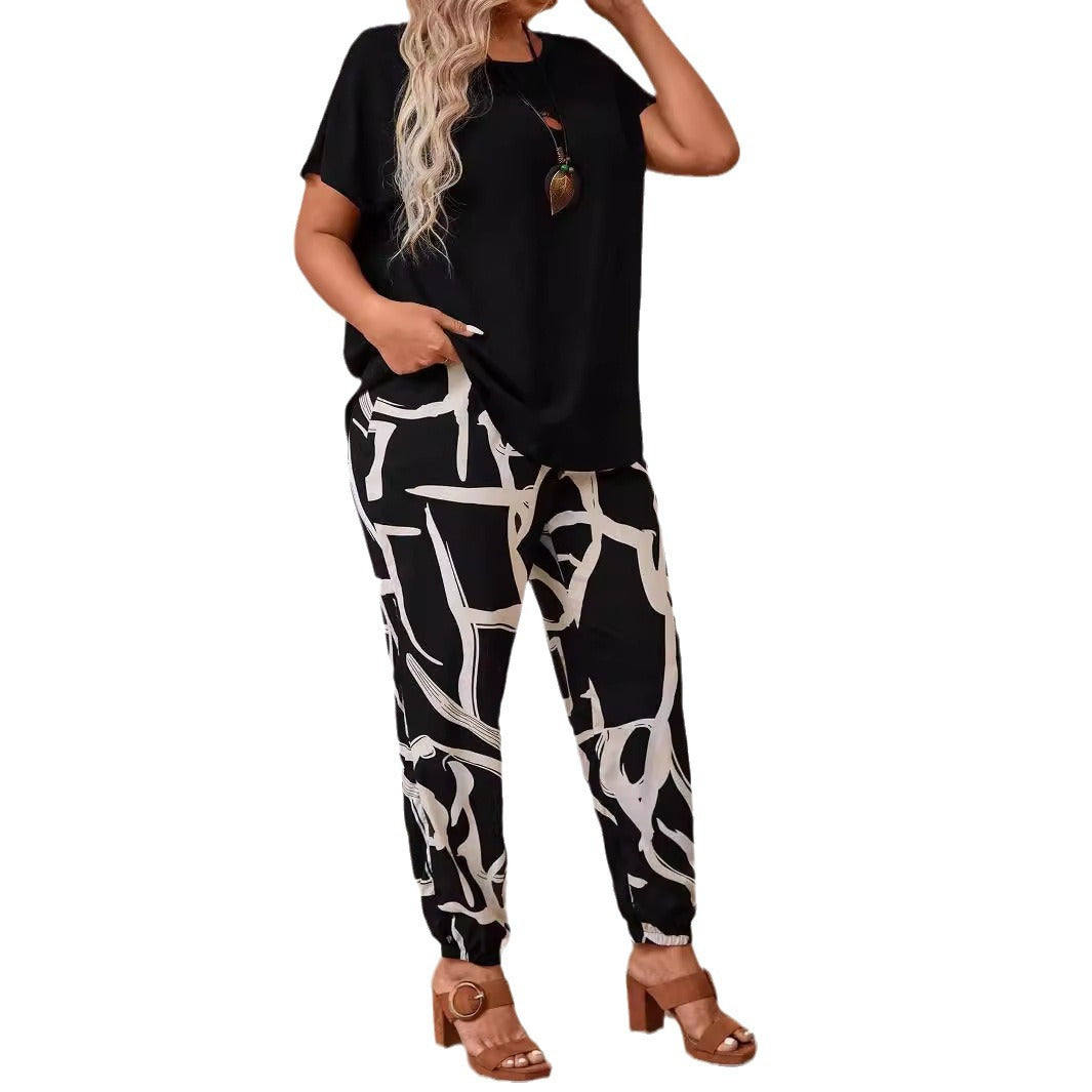Damen lässiges Set aus Oberteil und Jogginghose mit floralem Muster EB