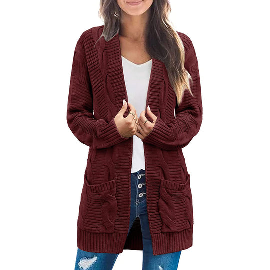 Damen Strickjacke Mit Tiefen Taschen und Strukturiertem Design EB