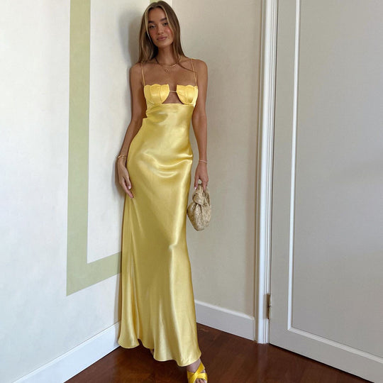 Damen Maxikleid mit abnehmbaren Trägern und herzförmigem Dekolleté EB