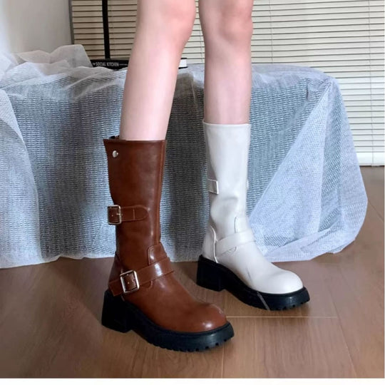 Damen robuste Stiefel mit modischem Schnallen-Design EB