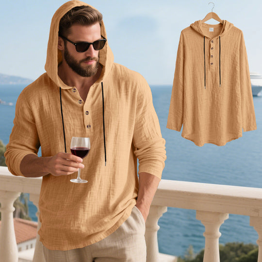 Herren lässiges Kapuzenshirt aus weichem Baumwollmix mit Knopfleiste und praktischen Taschen EB
