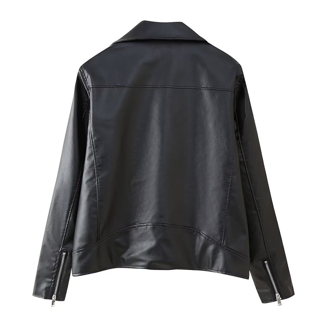 Damen Kunstleder Bikerjacke mit asymmetrischem Reißverschluss und dekorativen Zipperdetails EB