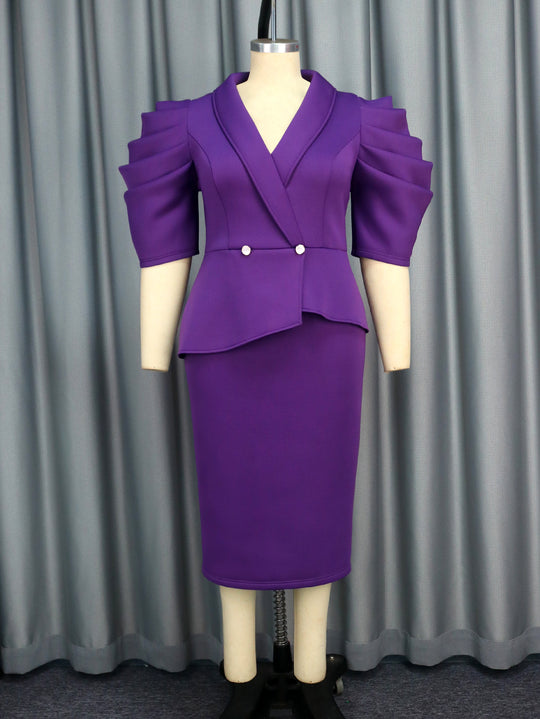 Damen Elegantes Etui-Kleid mit voluminösen Puffärmeln EB