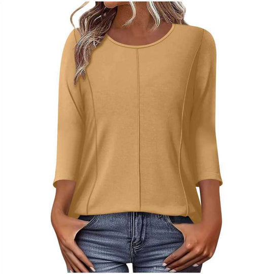 Damen nan lässiges Shirt mit dreiviertelärmeln und dekorativer Mittelnaht EB