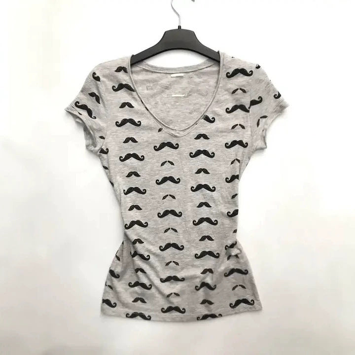 Damen T-Shirt mit kreativem Schnurrbart-Design EB