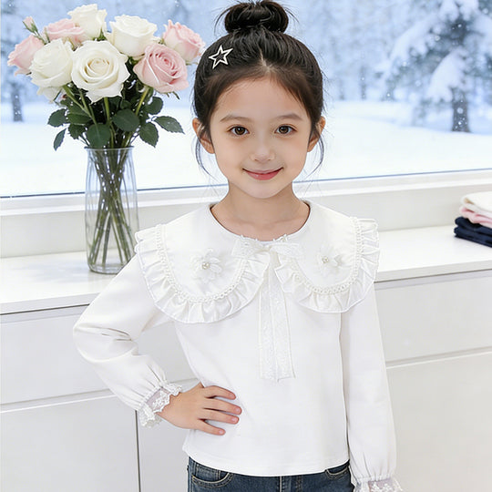 Mädchen Bluse mit Rüschenkragen und floralem Detail EB