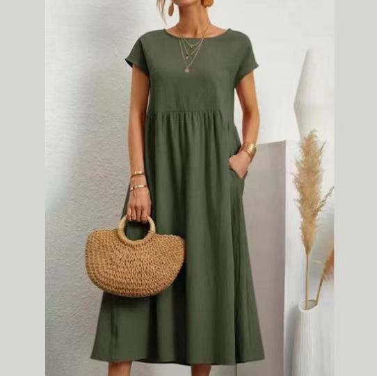 Damen lässiges Maxikleid mit praktischem Taschen und fließendem Schnitt EB
