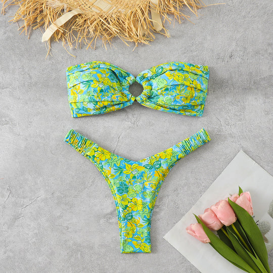 Damen Bandeau-Bikini mit raffiniertem Blumenmuster EB