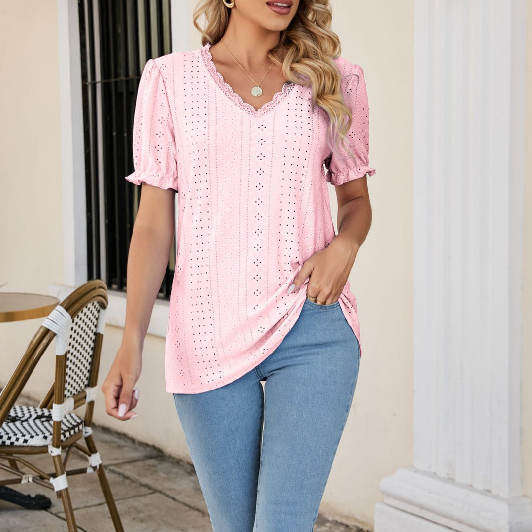 Damen Bluse mit luftigen Rüschen und durchbrochenem Design EB