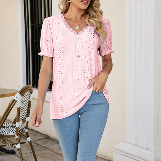 Damen Bluse mit luftigen Rüschen und durchbrochenem Design EB