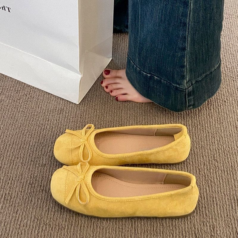 Damen Ballerina-Slipper mit quadratischer Zehenbox, weichem Komfortfußbett und Zierschleife EB