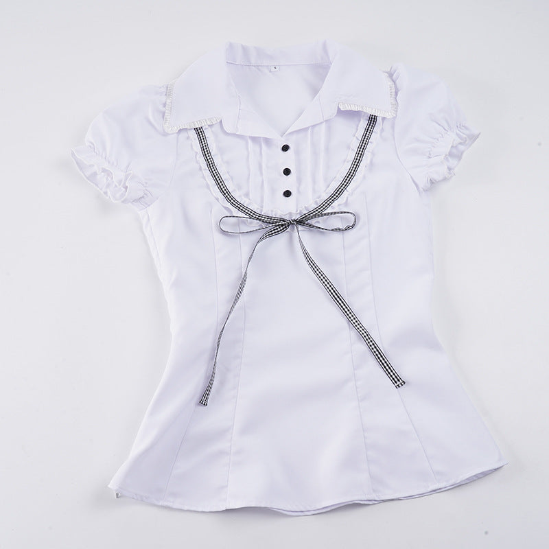 Damenbluse mit Rüschendetails und kontrastierendem Halsband EB