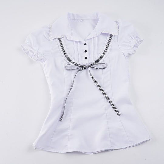 Damenbluse mit Rüschendetails und kontrastierendem Halsband EB
